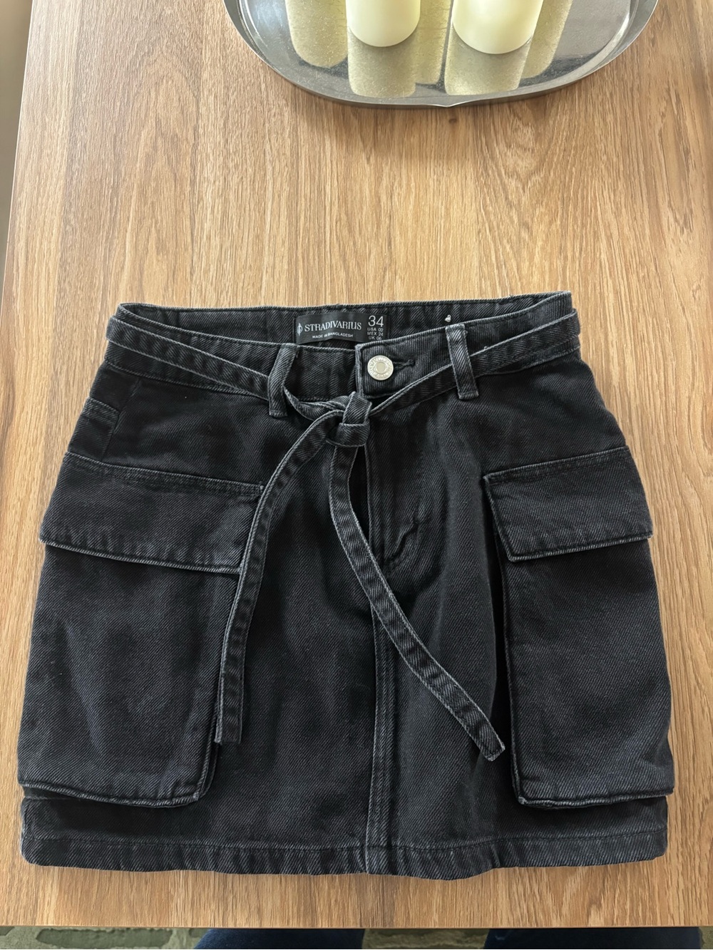 stradivarius Black Denim Utility Mini Skirt